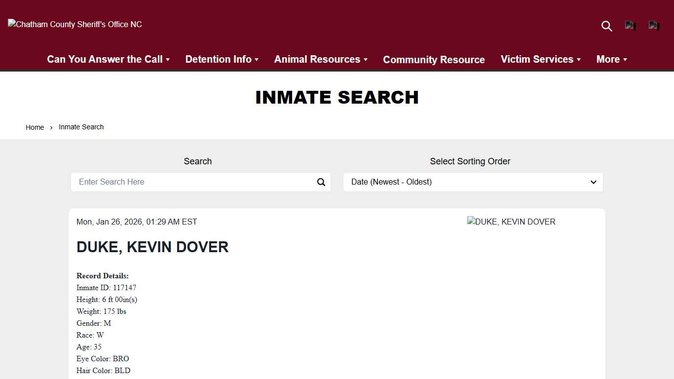 Inmate Search Chatham County Sheriff’s Office NC